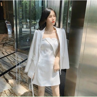 SET ĐẦM ỐNG CÚP KÈM ÁO VEST TRẮNG (KÈM HÌNH THẬT)