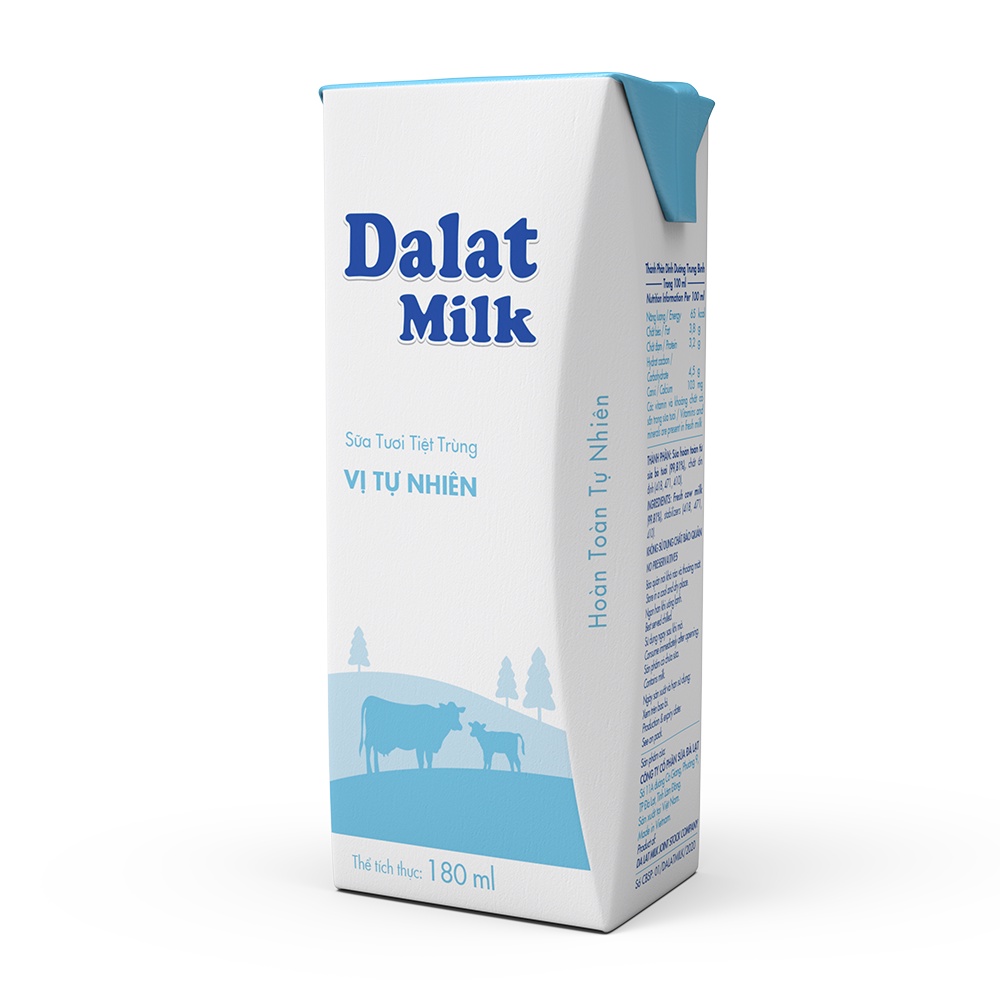 Thùng 48 hộp Sữa Tươi Tiệt Trùng DaLat Milk Vị Tự Nhiên - Không Đường 180ml &quot;Giá Bán Đã Trừ Khuyến Mãi&quot;