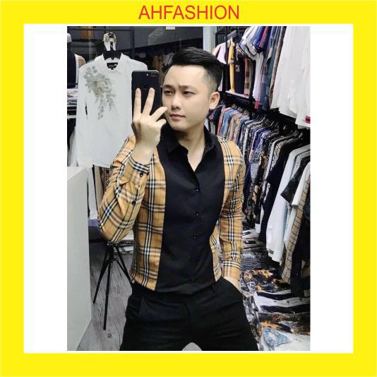 Áo sơ mi nam dài tay phối kiểu BBR vải kate lụa mẫu mới nhất giá rẻ cao cấp AHFASHION