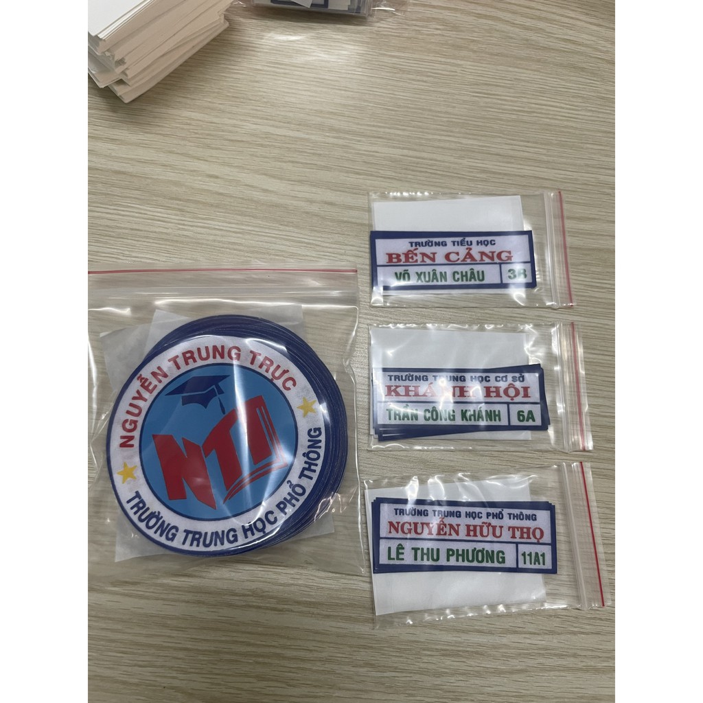 Bảng tên, nhãn tên học sinh, logo công ty vải keo ủi
