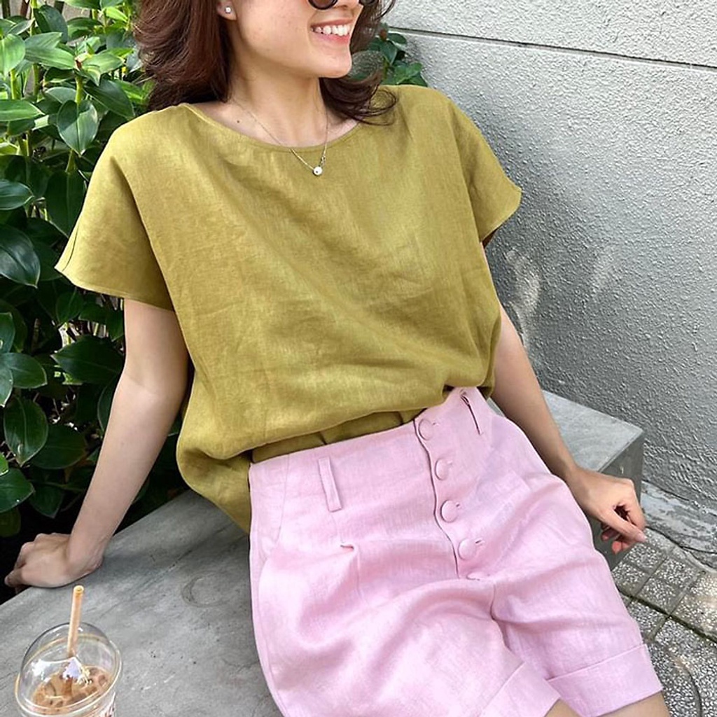 Áo kiểu nữ Linen tưng Premium tay cánh rơi form rộng trẻ trung, không kén dáng mặc