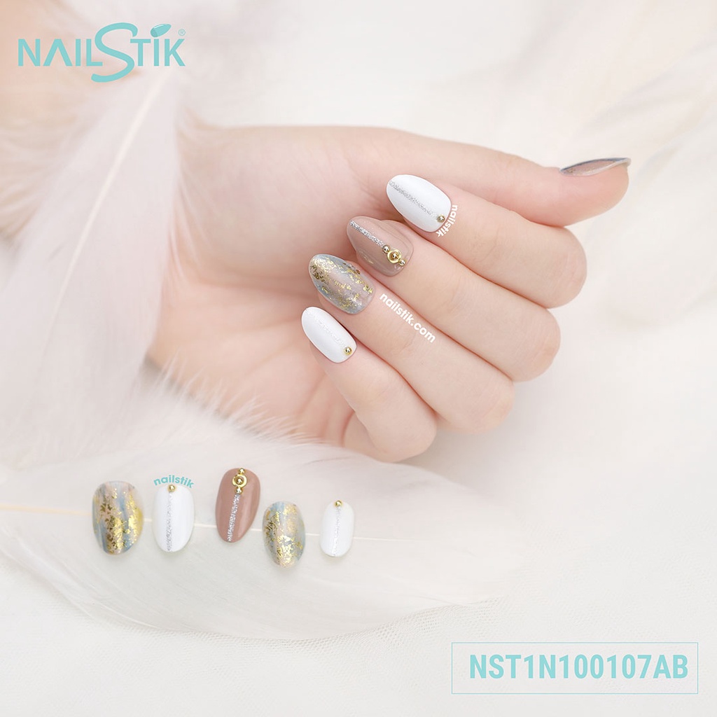 Móng úp thiết kế by NAILSTIK, màu nude trắng, form móng bầu, ngắn/dài, 107