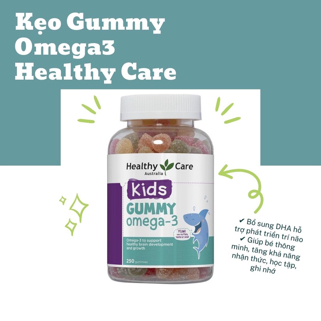 Kẹo dẻo Gummy Omega3/ Multivitamin Úc Healthy Care - 250 viên