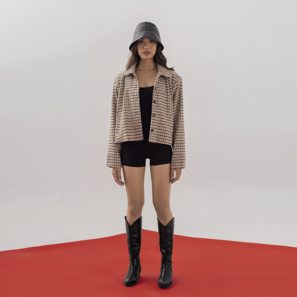 TATICHU - Cropped Jacket _ Áo khoác croptop nỉ bố caro