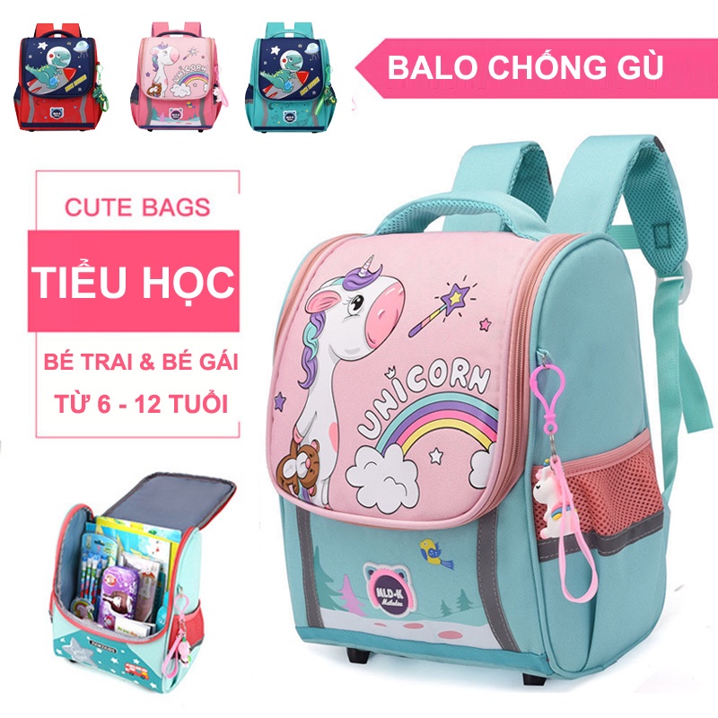 Cặp chống gù, Ba lô học sinh tiểu học cho bé từ lớp 1 đến lớp 5 chất liệu cao cấp