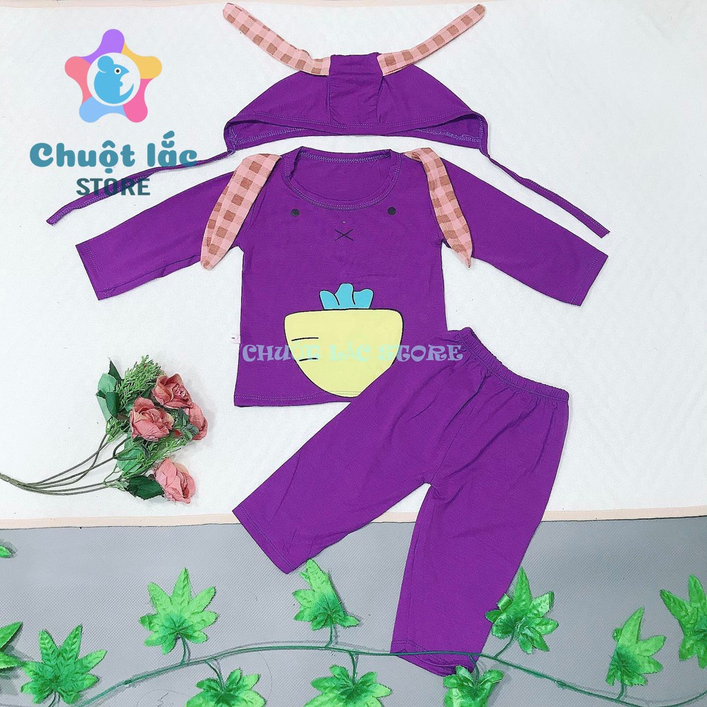 Quần Áo Bé Sơ Sinh Chuột Lắc Store Hình Cà Rốt Kèm Mũ Tai Thỏ Chất Thun Lạnh 6Kg Đến 16Kg