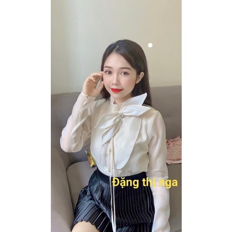 ⚡️BÁN SỈ⚡️Áo sơmi cổ nơ cúc ngọc tặng kèm cài hoa