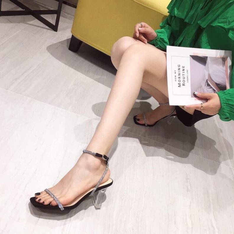 Giày sandal quai trong dây gắn xoàn gót 6ph