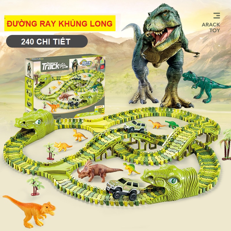 Bộ lắp ráp đường đua ô tô khủng long, đồ chơi lắp ghép đường ray khủng long cỡ lớn cho bé thoả sức sáng tạo