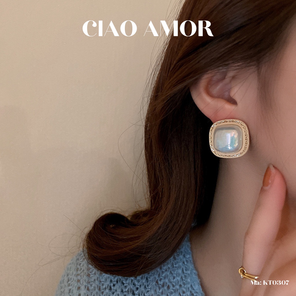 Khuyên tai nữ, Bông tai nữ bản to tròn đính mắt mèo Trang sức Ciao Amor - KT0307