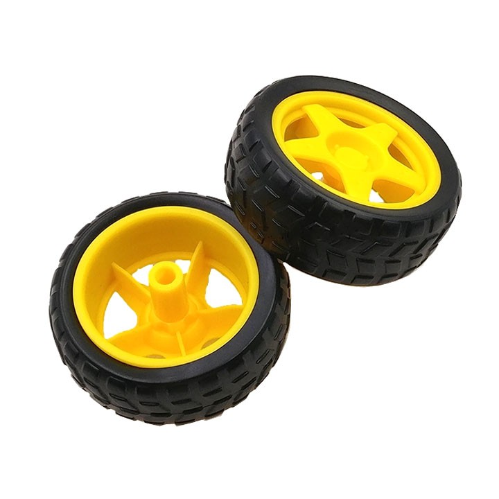 Bánh Xe Robot Màu Vàng 66mm Trục 5mm Lắp Ráp Mô Hình