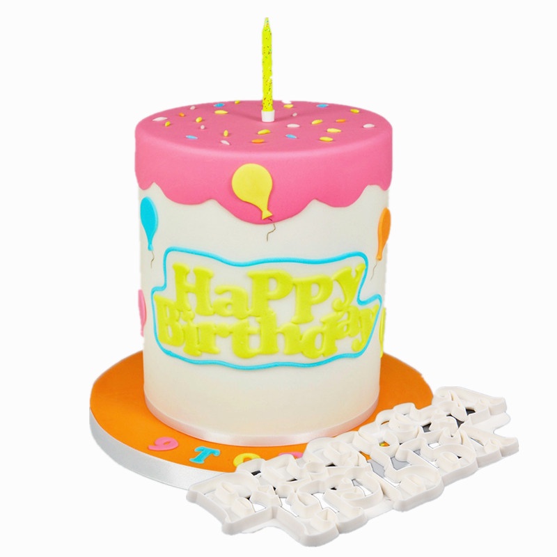 Khuôn nhựa cắt chữ Happy Birthday trang trí bánh DIY