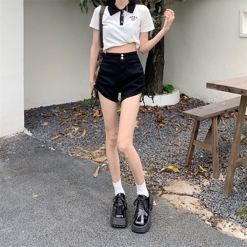 Quần Short Denim Lưng Cao Kiểu Retro Thời Trang Hàn Quốc Cho Nữ