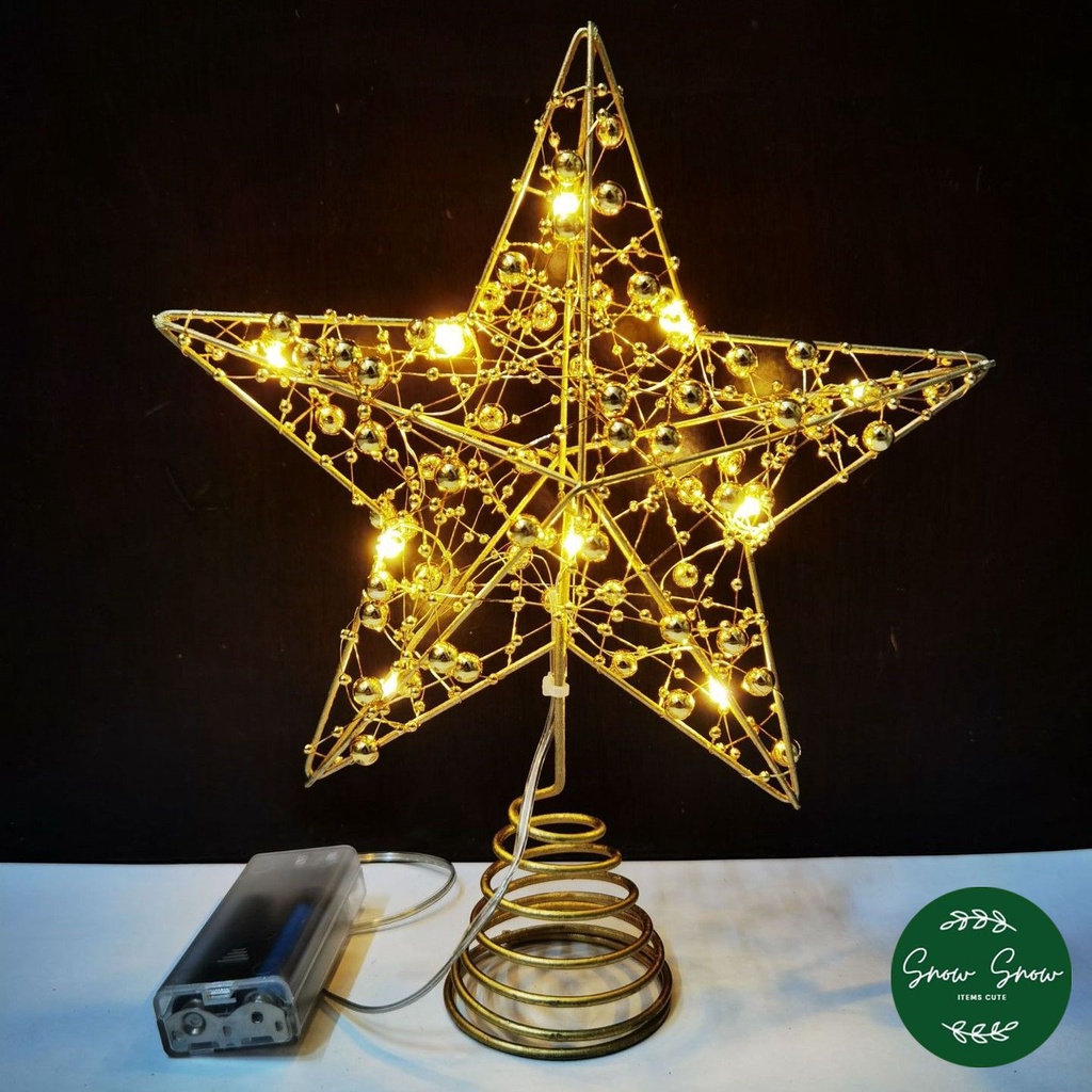 Ngôi sao trang trí noel - Ngôi sao gắn đỉnh cây thông Giáng sinh dễ thương kim loại có đèn led loại 20x25cm mới nhất