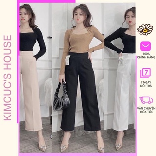 [ Hàng Sẵn ] [Ảnh thật] Quần tây ống suông khóa hông, quần ống rộng công sở lưng cao, Xưởng Sỉ KC House