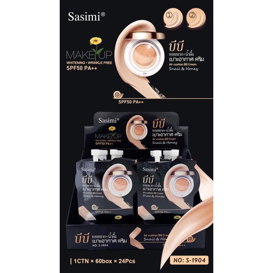 Combo 3 Gói BB cream trang điểm Sasimi dưỡng chất Ốc sên và Mật ông dịu mát SPF 50