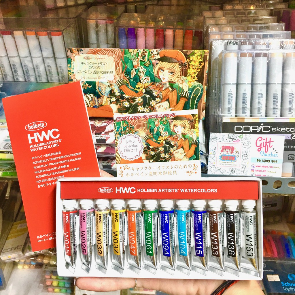 Holbein lemon Màu nước HWC artist watercolor limited dạng tuýp set đặc biệt 12 màu 5ml phân phối bởi HKUK