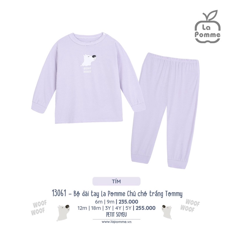 Lapomme Bộ dài tay chú chó trắng Tommy La Pomme 6m-5y AW2022