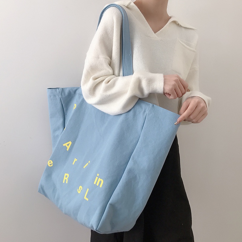 Túi Xách Canvas Cỡ Lớn In Chữ Đơn Giản Thời Trang Cho Nữ