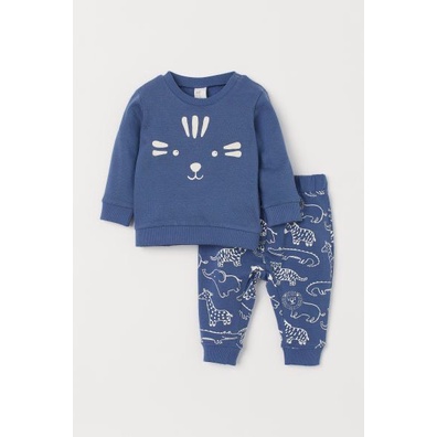 Set 2 bộ H.M khủng long cotton dày co giãn mềm đẹp cho bé trai từ 18m-6Y