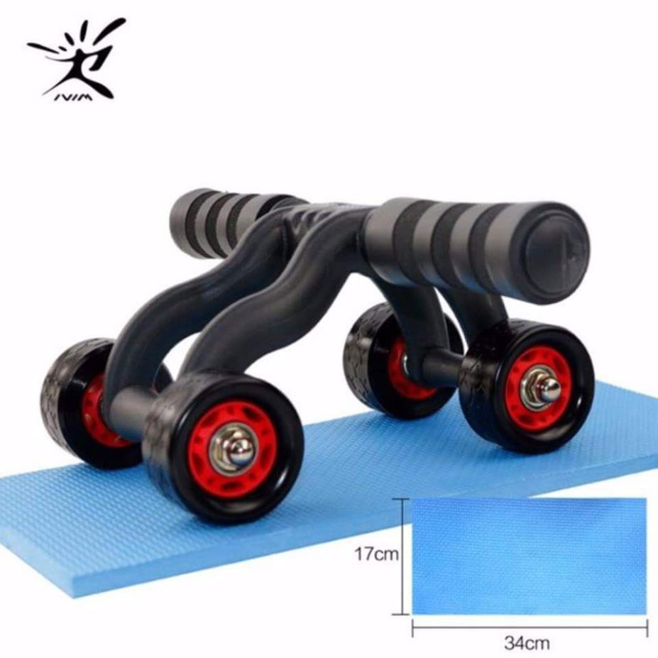 Con lăn tập cơ bụng 4 bánh cỡ lớn cao cấp - Tặng kèm Thảm lót  - HV Store 169