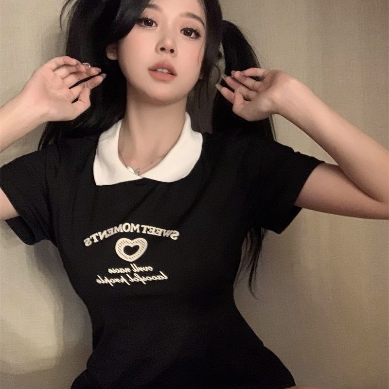 COZOK Đầm Tay Ngắn Cổ Bẻ Phối Nơ Chiết Eo Kiểu Dáng Dễ Thương Xinh Xắn