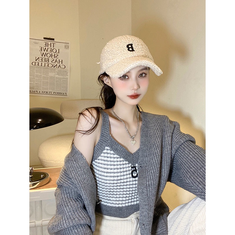 COZOK Set Áo Khoác Cardigan Dệt Kim + Áo Hai Dây Màu Sắc Tương Phản Thời Trang