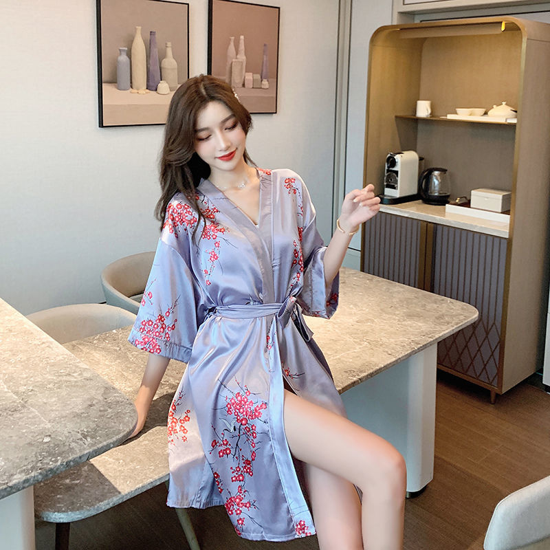 Sexy Women's Nightgowns Spring And Summer Real Ice Silk Mesh Red Pajamas Bathrobe Japanese Style Kimono Long Large Size Women's Service Home | BigBuy360 - bigbuy360.vn