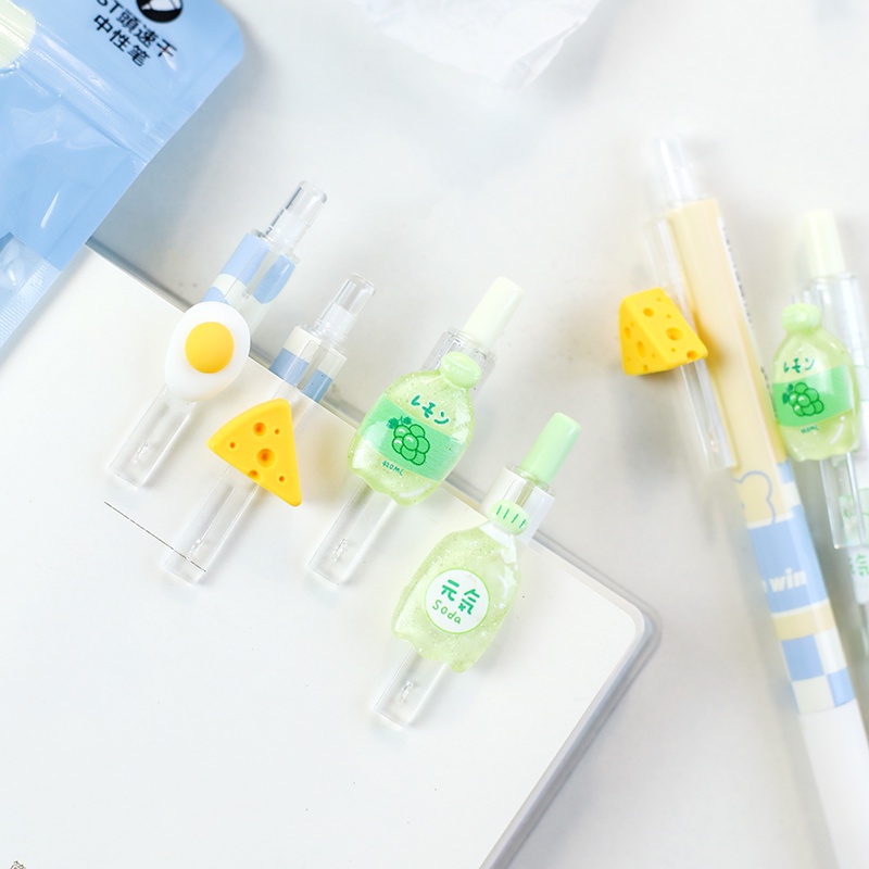 Bộ 6 Bút Mực Gel Đen Hình Hoạt Hình Dễ Thương Có Thể Thu Gọn
