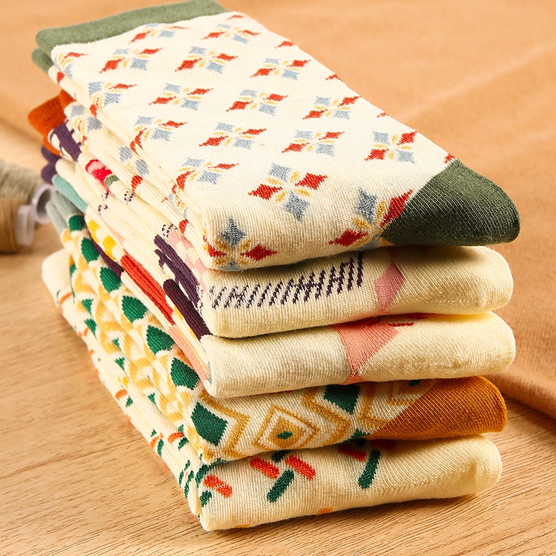 Vớ cotton mềm thoáng khí in họa tiết hoa phong cách Hàn Quốc cho nữ