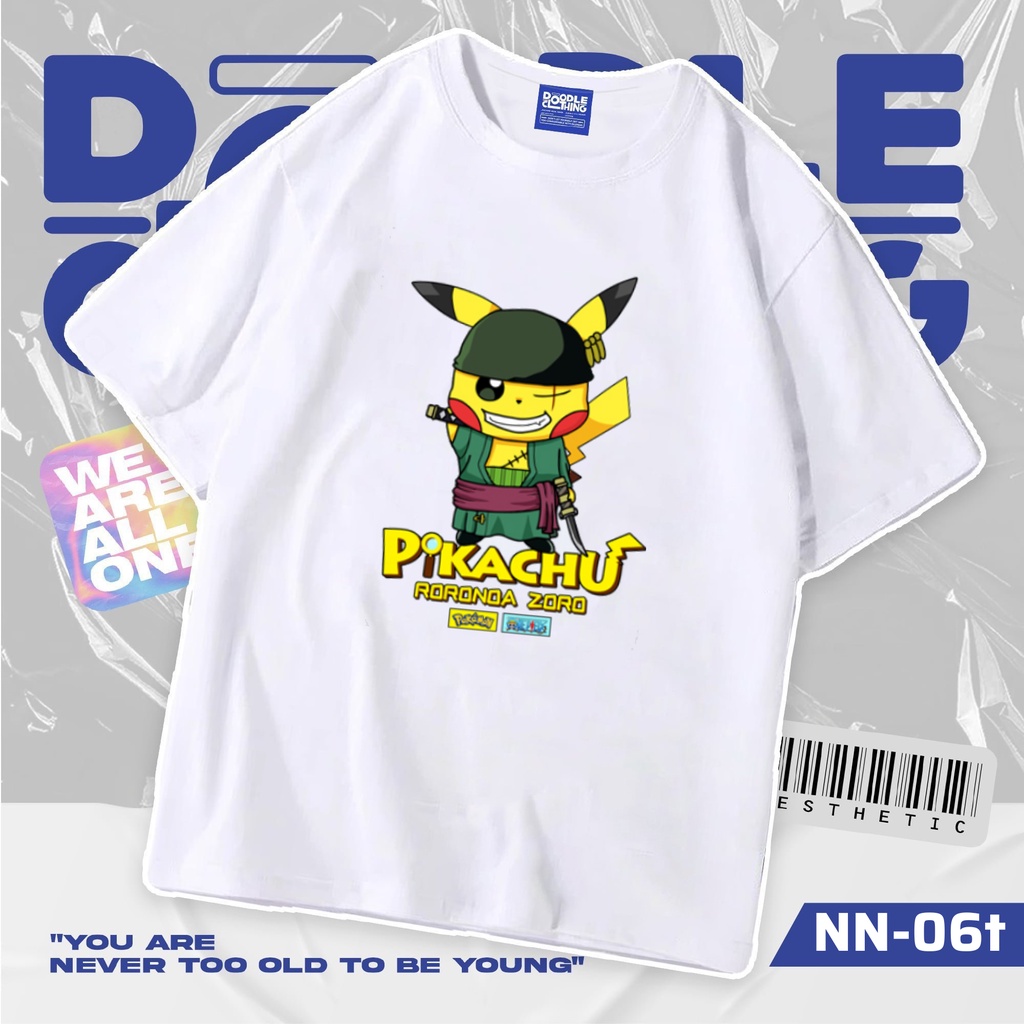 Áo thun nam nữ tay lỡ unisex oversize áo phông form rộng basic tee hình pikachu cosplay roronda zoro