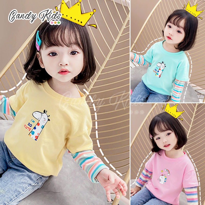 Áo Thun Cotton Tay Dài Đáng Yêu Cho Bé Gái 3-5 Tuổi