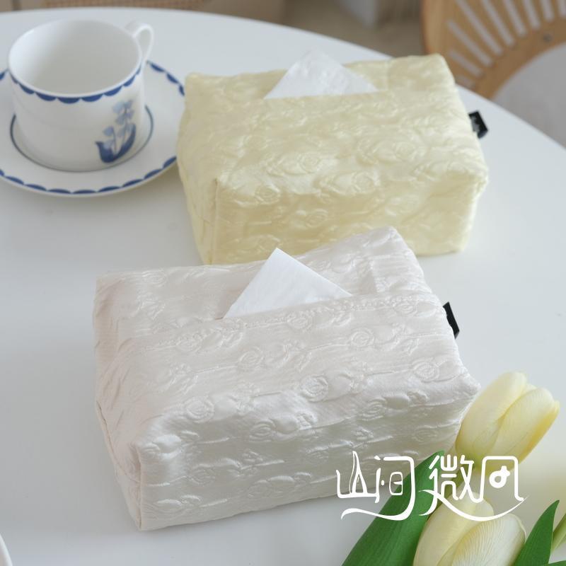 Túi Đựng Khăn Giấy Rút Bằng Vải Màu Kem Trơn Phong Cách Hàn Quốc