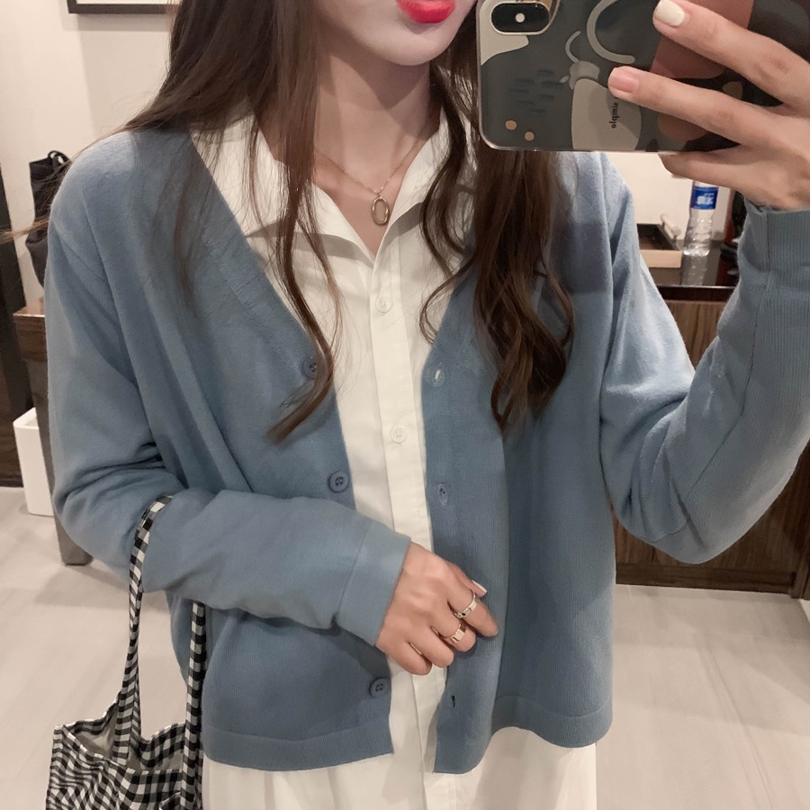Áo Khoác Cardigan Dệt Kim Mỏng Cổ Chữ V Thời Trang Xuân Thu 32614 | BigBuy360 - bigbuy360.vn