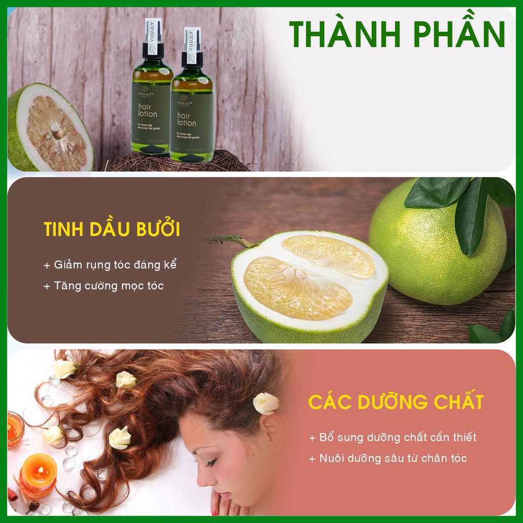 [GIÁ SỈ, TIẾT KIỆM HƠN] Liệu trình  5 chai Nước xịt dưỡng tóc hair lotion, tinh dầu bưởi kích mọc tóc Vijully (100ml x5)