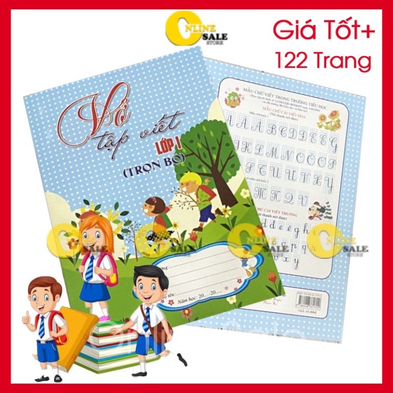 Vở luyện viết. tập tô viết chữ dành cho bé 4-6 tuổi với 122 trang KT 17x24cm. Dòng kẻ ô ly với 60 bài