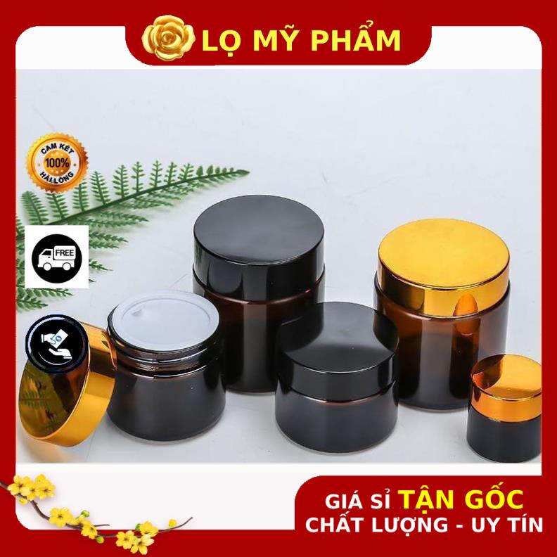 Hủ Đựng Kem ❤ GIÁ TỐT NHẤT ❤ Hủ Chiết Kem Thủy Tinh Nâu 15g,20g,30g,50g,100g Nắp Vàng,Đen chiết mỹ phẩm .