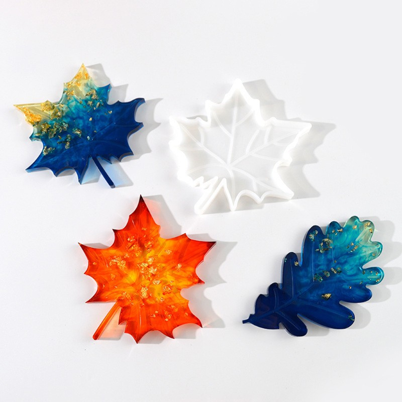 ARIN 5Pcs Leaves Coaster Silicone Resin Mold Tropical Maple Leaf Resin Casting Mold