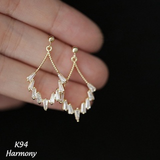 Khuyên tai nữ The Queen bạc mạ vàng, bông tai sang trọng đính đá sang chảnh, nữ tính K94| TRANG SỨC BẠC HARMONY