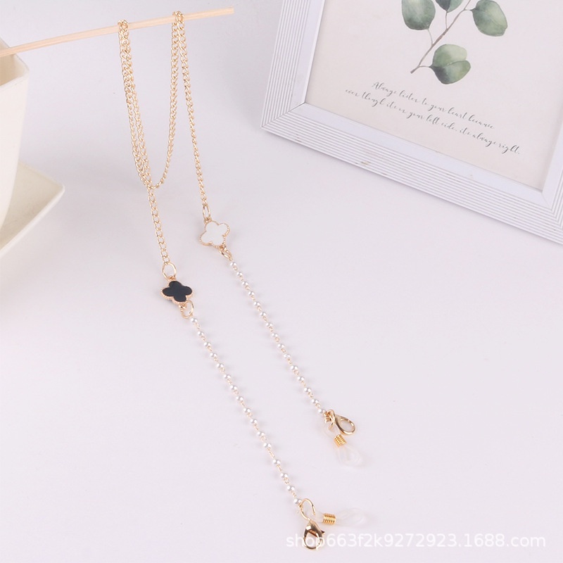 Dây Đeo Mắt Kính Màu Đen Chống Mất Hai Cách Sử Dụng Bốn Lá Màu Đen