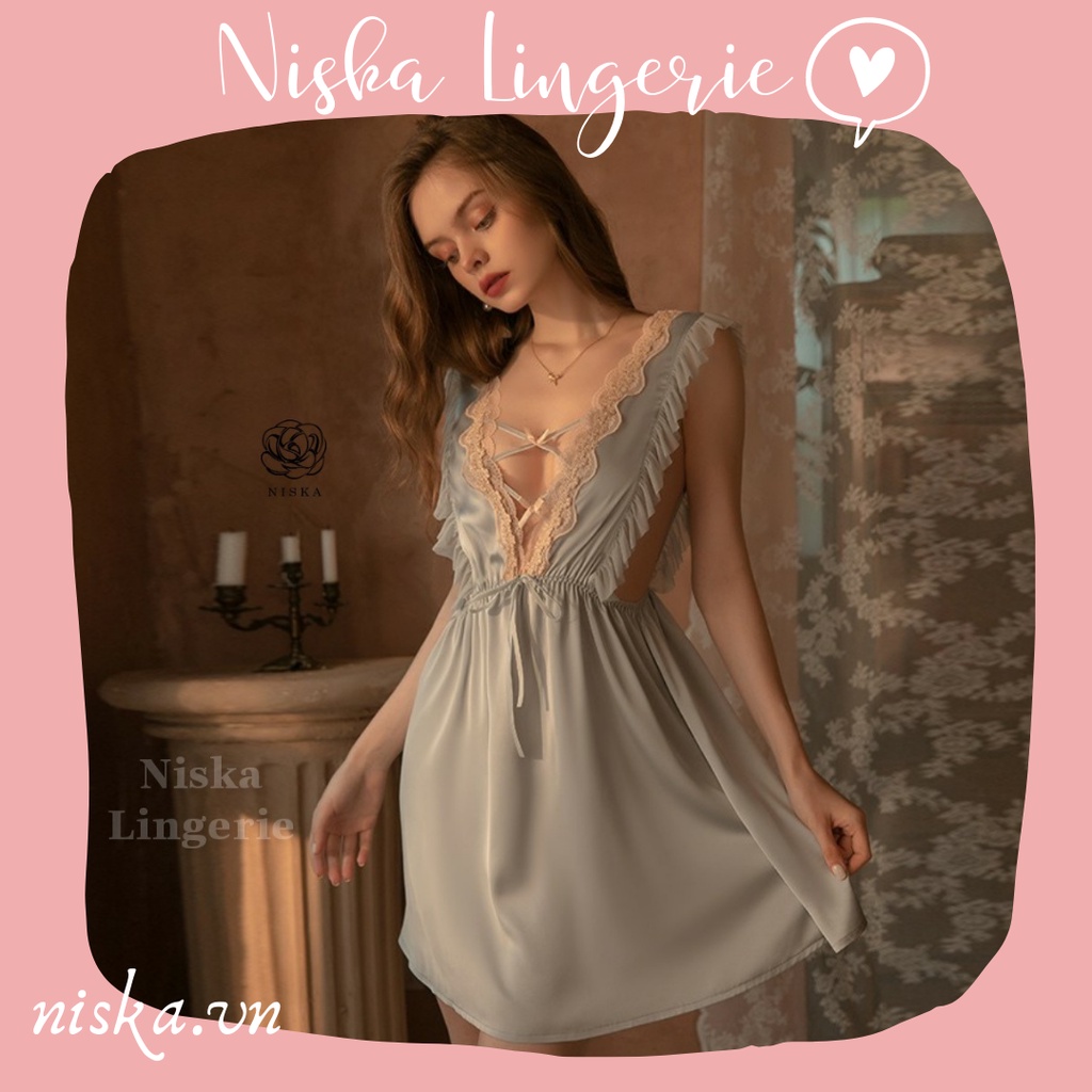Đầm ngủ satin cánh tiên (có 2 màu) - Mã D283