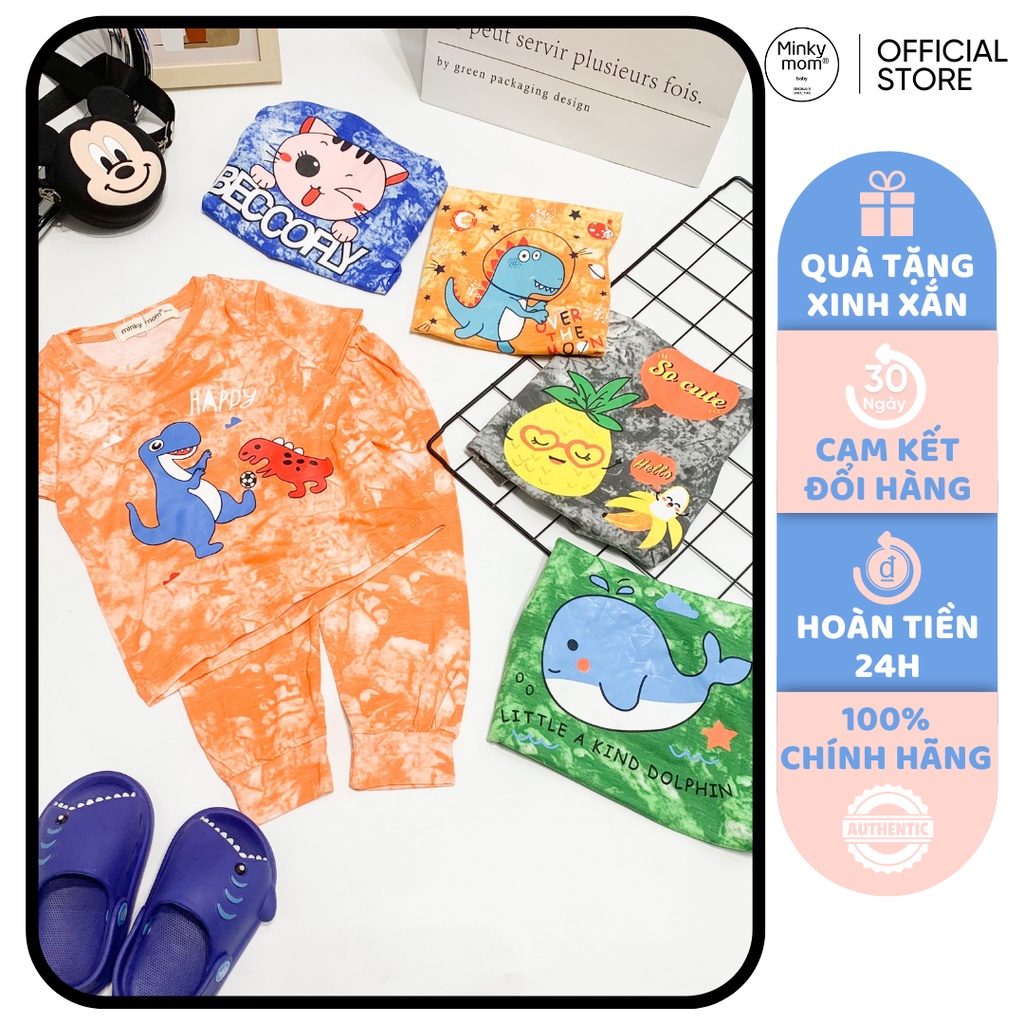[SALE] Bộ Quần Áo Bé Gái, Bé Trai Minky Mom Vải Thun Lạnh Loang Tye Dye, Bộ Dài Tay Cho Bé Mặc Nhà Thu Đông MKMTD2203