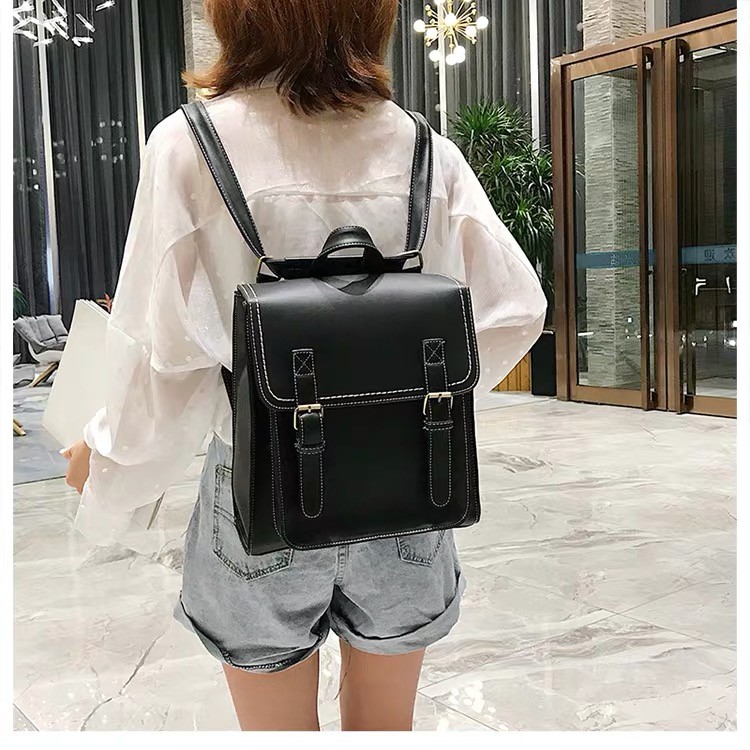 BALO DA BALO NỮ THỜI TRANG PHONG CÁCH VINTAGE BALO VUÔNG HỌC SINH DA PU ULZZANG