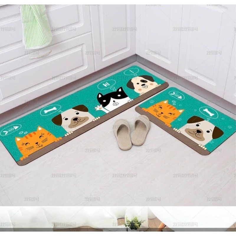 Bộ 2 thảm lau bếp lau chân chải sàn nhà bếp chống trượt 40x120cm và 40x60cm