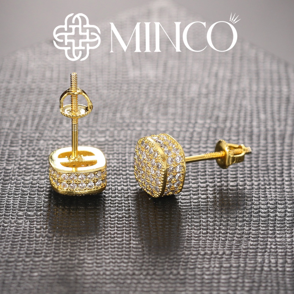 Khuyên tai nam full đá Vuông Minco Accessories bông tai cho nam phong cách hip hop siêu ngầu BT238