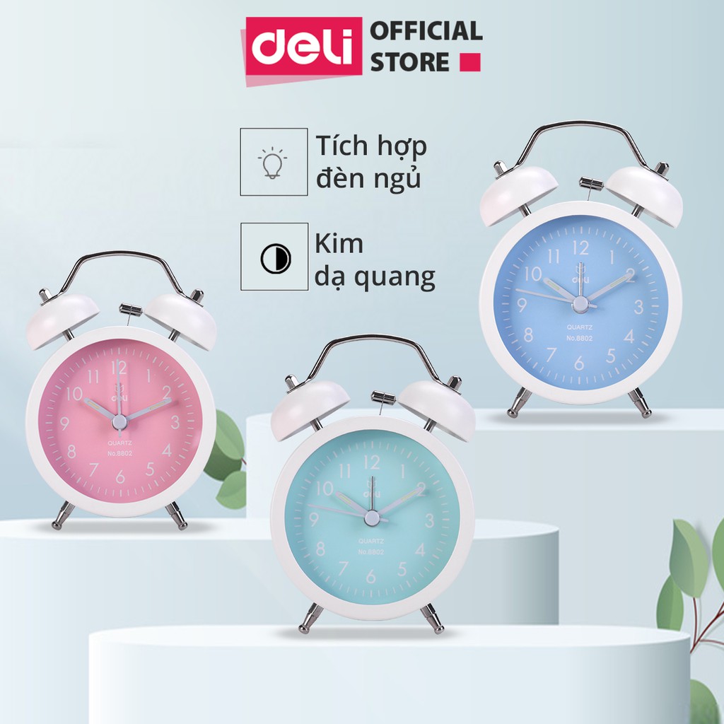 Đồng hồ báo thức Deli - Xanh dương/Xanh lá/ Hồng - 8802