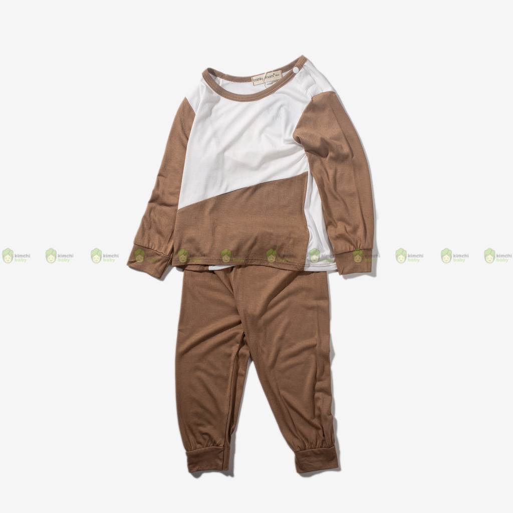 Bộ Dài Tay Cho Bé Trai, Bé Gái Vải Thun Lạnh Minky Mom Hoạ Tiết Phối Trắng, Đồ Bộ Mặc Nhà Cho Bé MKMTD2227