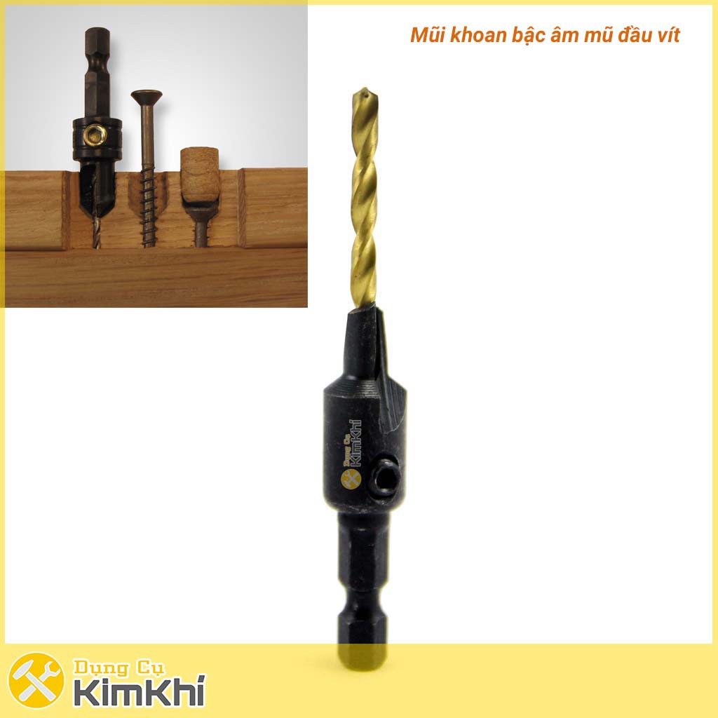 Mũi khoan 2 tầng chỉnh cữ bắt âm mũ vít 2 - 3.55mm sử dụng để khoan gỗ nhôm đồng chuôi lục giác