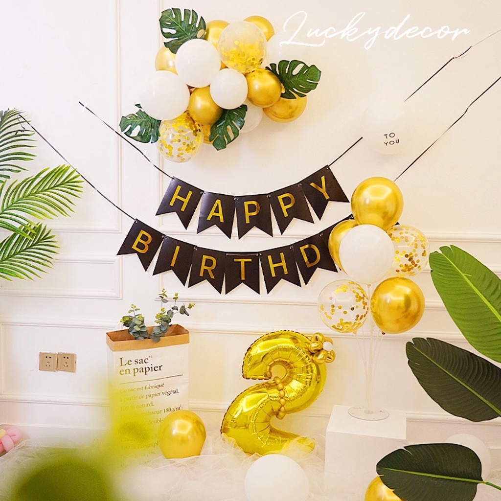 Set Bóng Bay Trang Trí Sinh Nhật Handmade Phòng Cách Hàn Quốc Sang Trọng HQ03