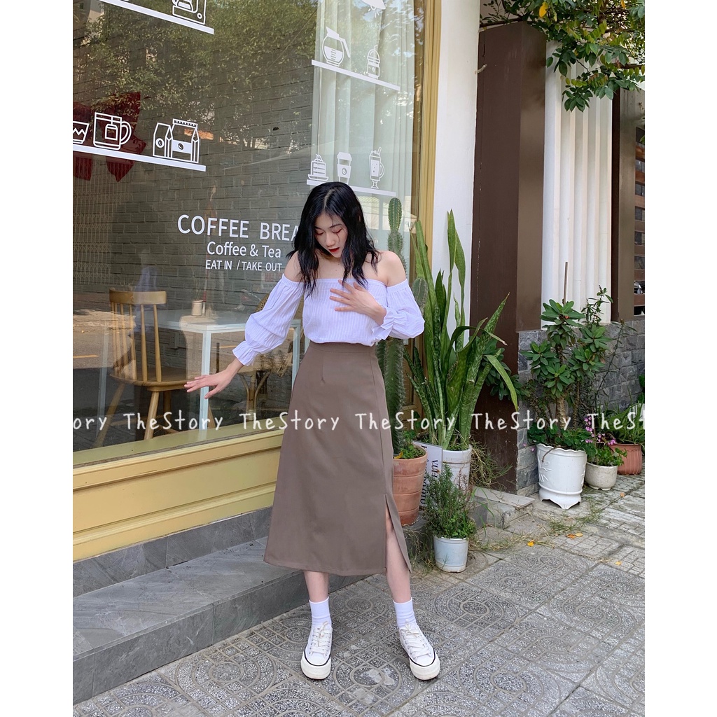 [STR] Áo trễ vai sọc dọc chìm A1013